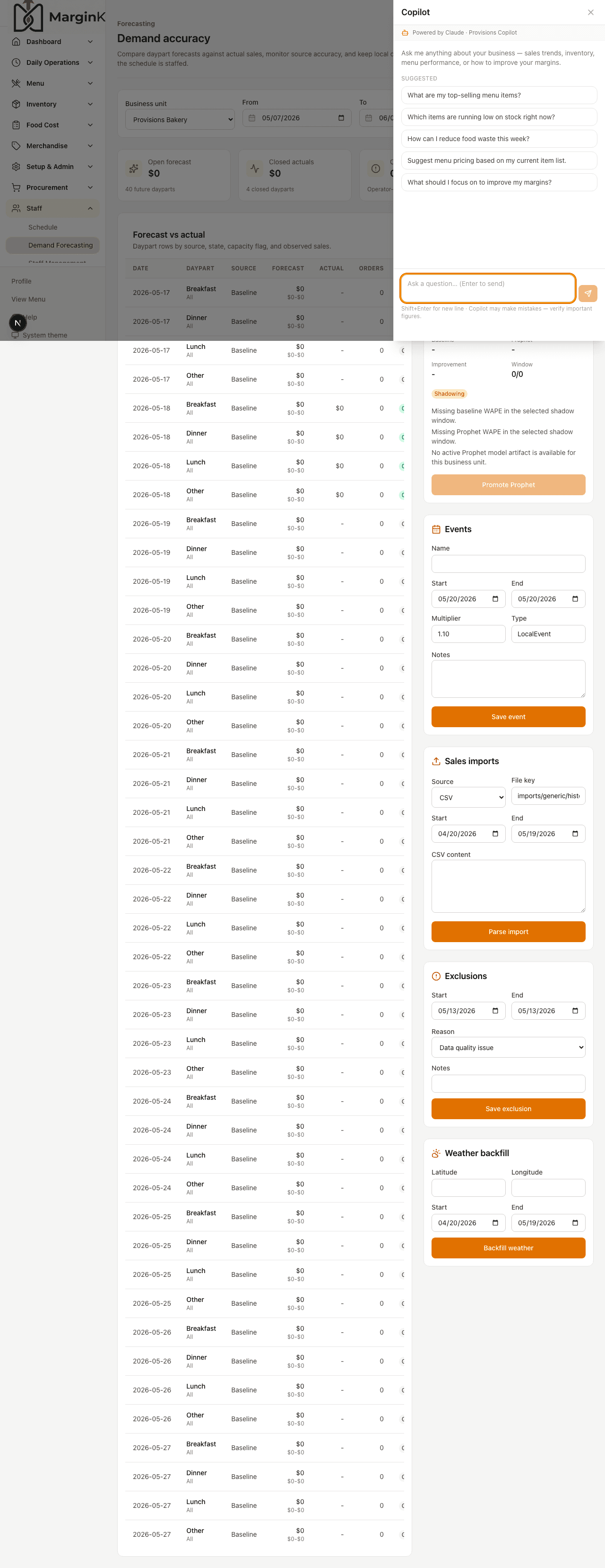 Copilot assistant in the operator workspace