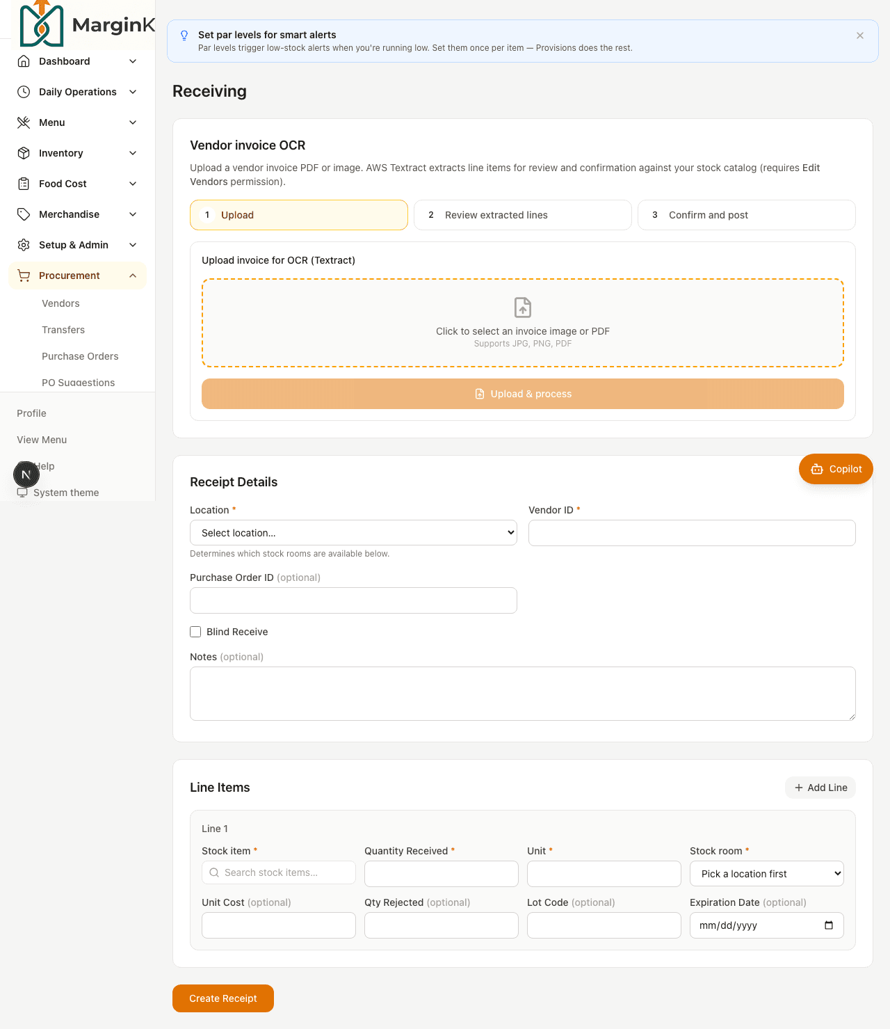 Receiving desk workflow