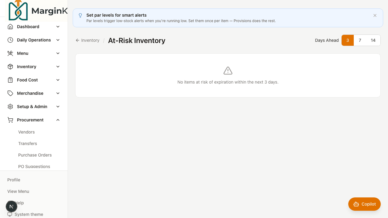 At-risk inventory and par pressure