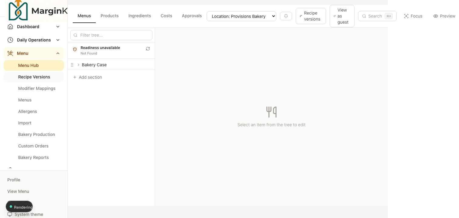 Recipe context panel
