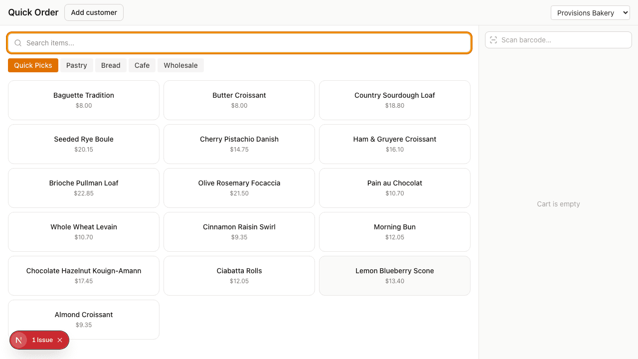 POS order pad with demo data
