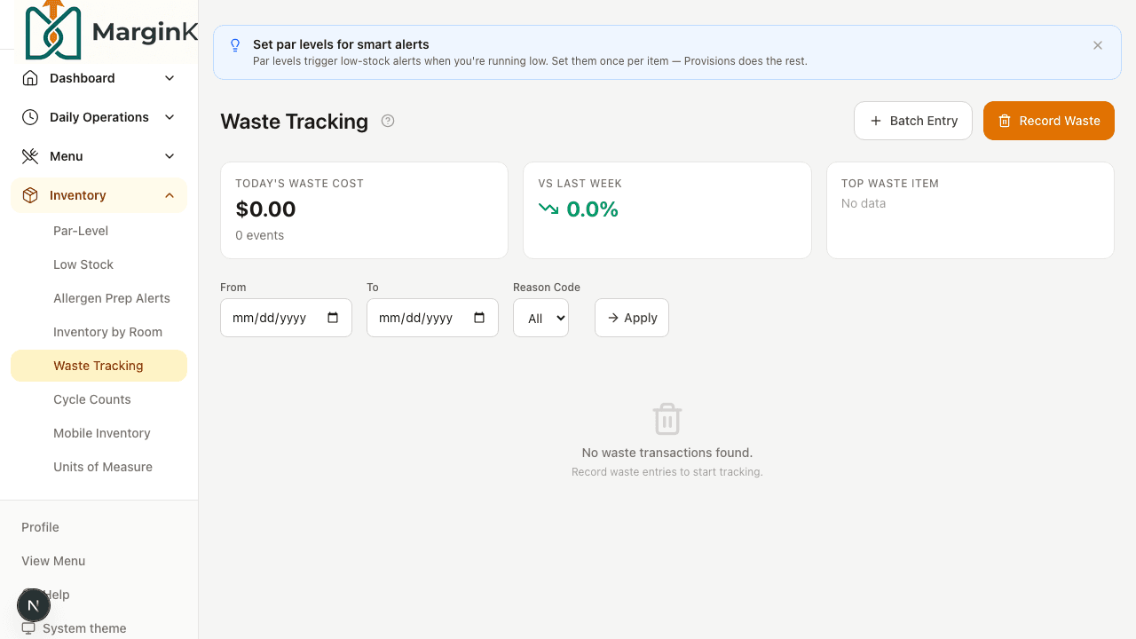 Waste dashboard overview